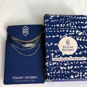 Violet Harper Layered Necklace and Bracelet Set, New, Dainty, Silvertone, Beaded